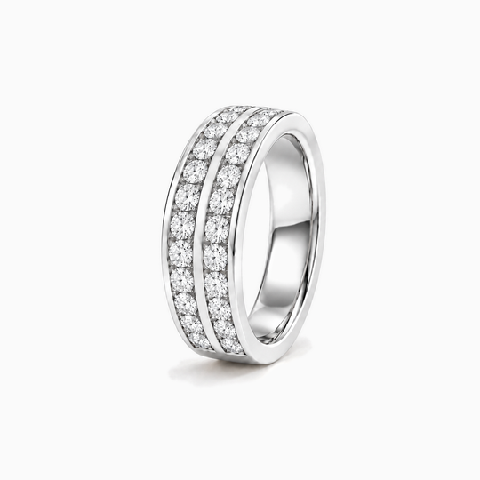 075Ct Half Channel Two Row Round Diamond Ring White Gold Standing