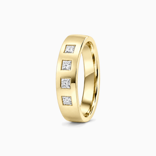 Mens Four Princess Cut Diamond Ring 18K Yellow Gold 02 Standing
