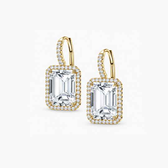 Emerald Cut Diamond Halo Drop Earrings 4