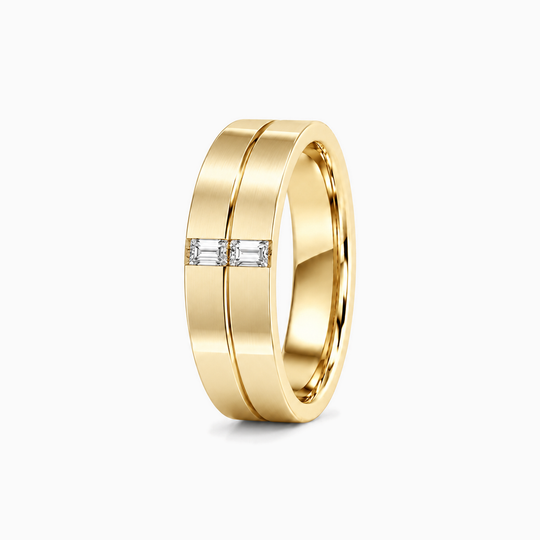 Baguette Diamond Groove Ring 18K Yellow Gold 02 Standing