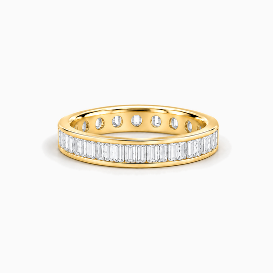 Baguette Diamond Full Channel Ring Yellow Gold Lying
