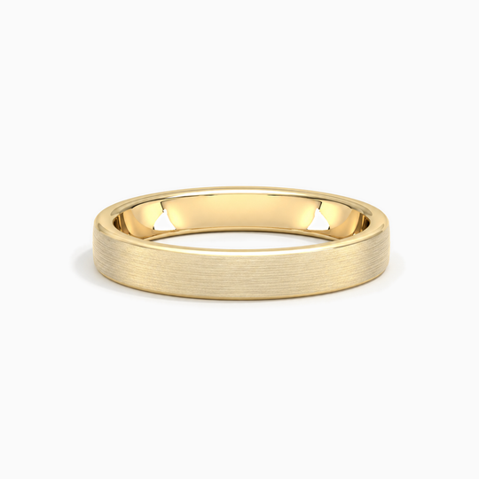 Womens 4Mm Heavy Weight Flat Court Matt Finish Wedding Ring Yellow Gold Lying