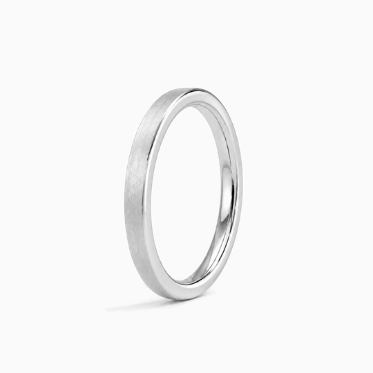 Womens 2Mm Flat Court Matt Finish Wedding Ring White Gold Standing