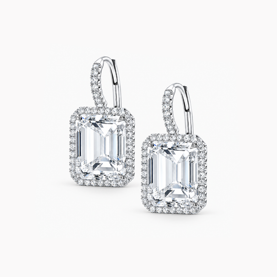 Emerald Cut Diamond Drop Halo Earrings 2