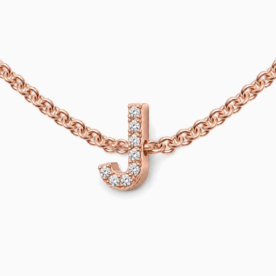 Initial Diamond Necklace J Rose Gold Three Quarter