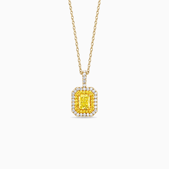 Radiance Yellow Diamond Halo Necklace Yellow Gold Front