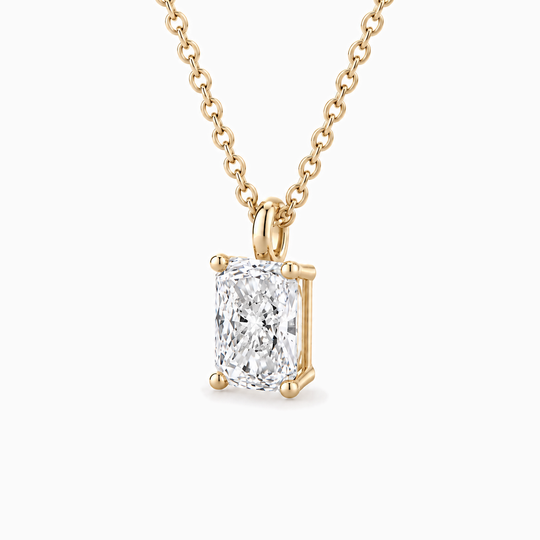 Radiant Lab Grown Diamond Solitaire Necklace Yellow Gold Three Quarter