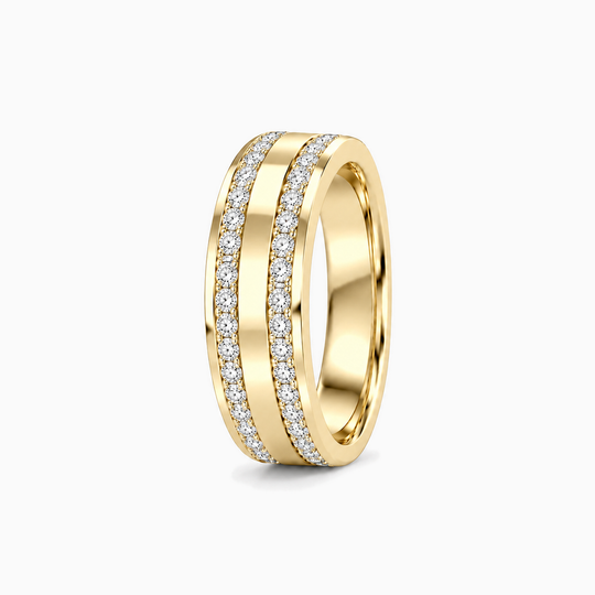Princess Cut Double Diamond Channel Ring 18K Yellow Gold 02 Standing