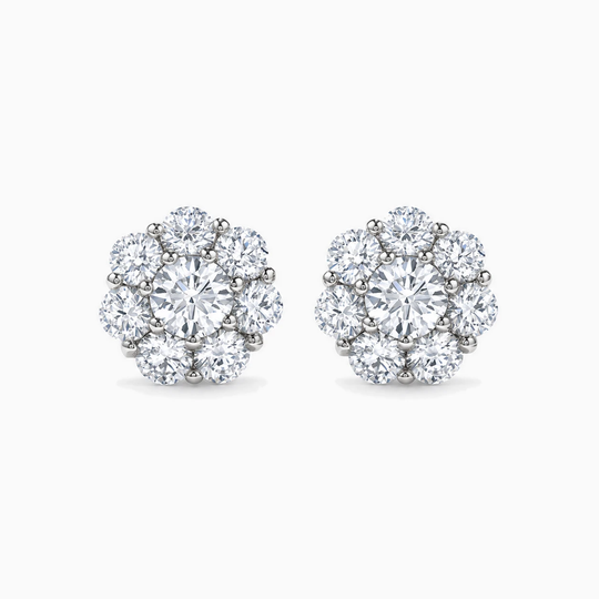 Round Diamond Illusion Cluster Earrings White Gold Front