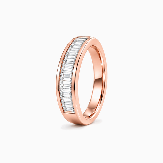 075Ct Half Channel Baguette Diamond Ring Rose Gold Standing