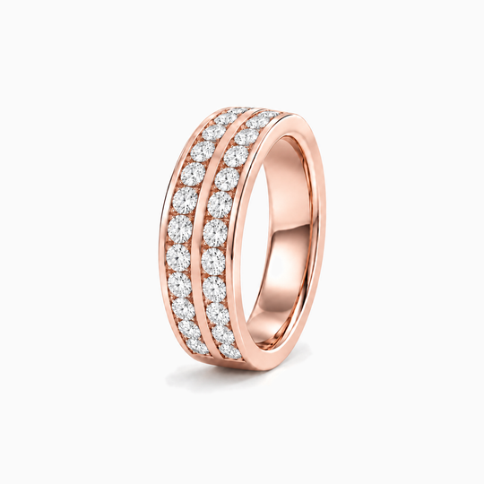 075Ct Half Channel Two Row Round Diamond Ring Rose Gold Standing