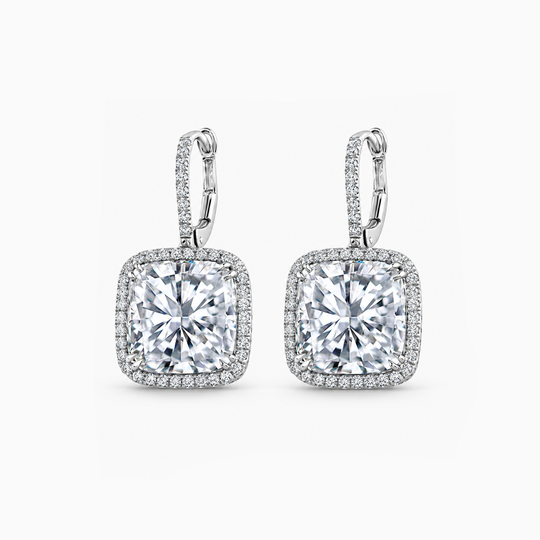 Cushion Diamond Halo Drop Earrings