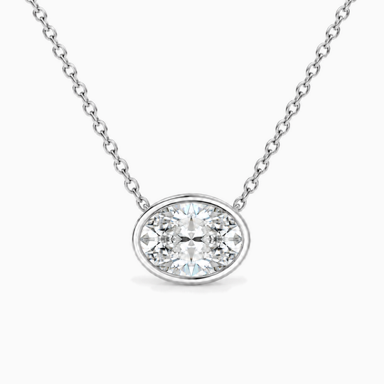 Oval Diamond Bezel Necklace White Gold Front