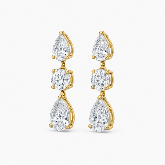 Three Stone Yellow Gold Drop Earrings 6