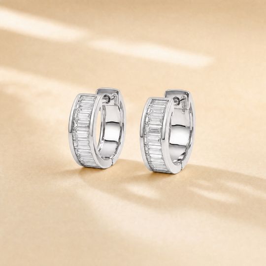 Cora Baguette Diamond Earrings White Gold Lifestyle