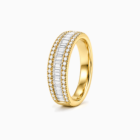075Ct Baguette Round Diamond Ring Yellow Gold Standing