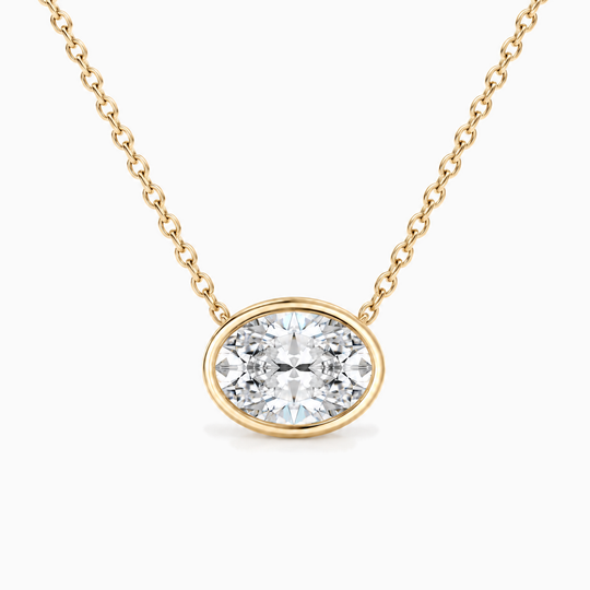 Oval Diamond Bezel Necklace Yellow Gold Front