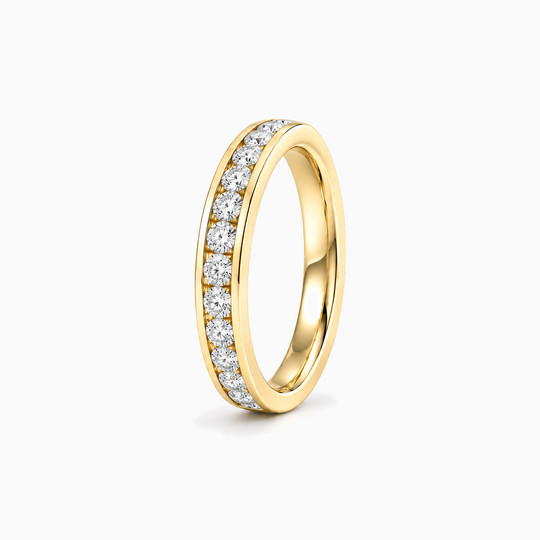 150Ct Full Channel Round Diamond Ring Yellow Gold Standing