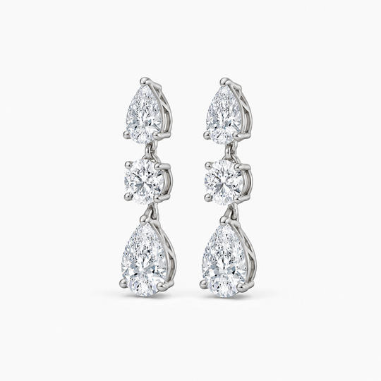 Platinum Three Diamond Drop Earrings 1