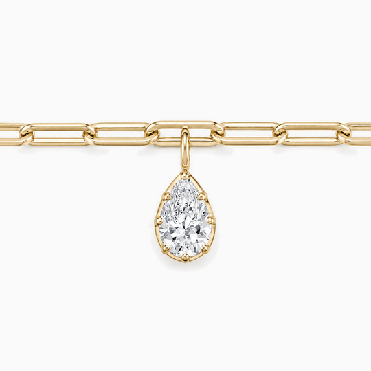 Button Back Pear Solitaire Diamond Necklace Yellow Gold Front