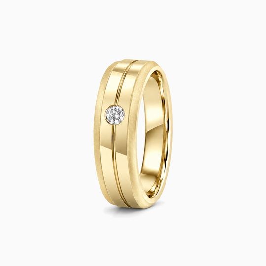 Round Diamond Groove Ring 18K Yellow Gold 02 Standing