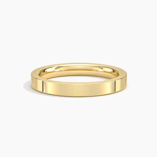 Womens 3Mm Heavy Weight Flat Court Wedding Ring Yellow Gold Lying