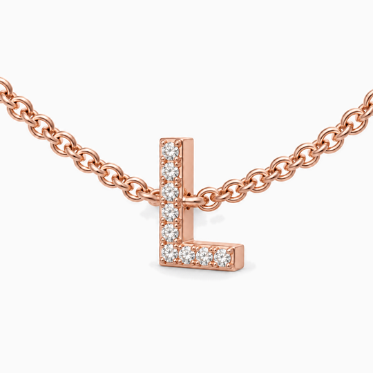 Initial Diamond Necklace L Rose Gold Three Quarter