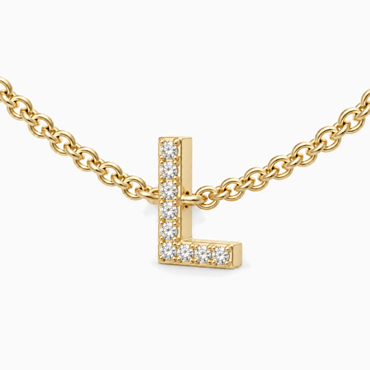 Initial Diamond Necklace L Yellow Gold Three Quarter