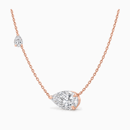 Chaser Pear Cut Diamond Necklace Rose Gold Three Quarter