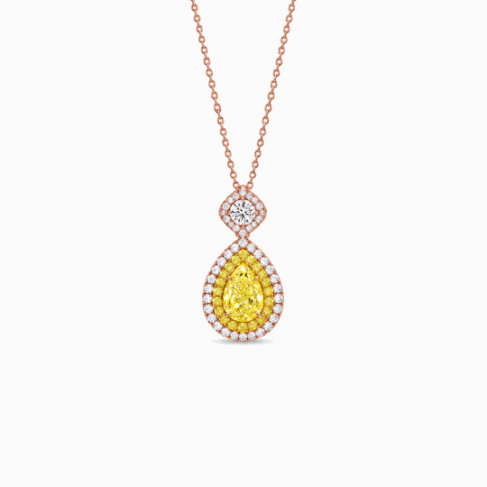 Excelsior Yellow Diamond Halo Necklace Rose Gold Front