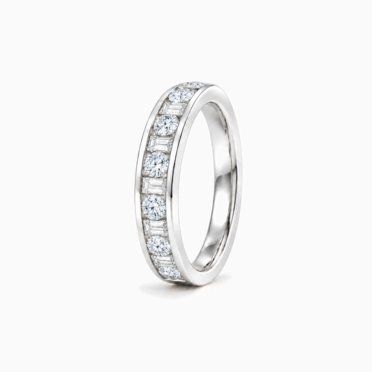 075Ct Half Channel Dot Dash Diamond Ring White Gold Standing