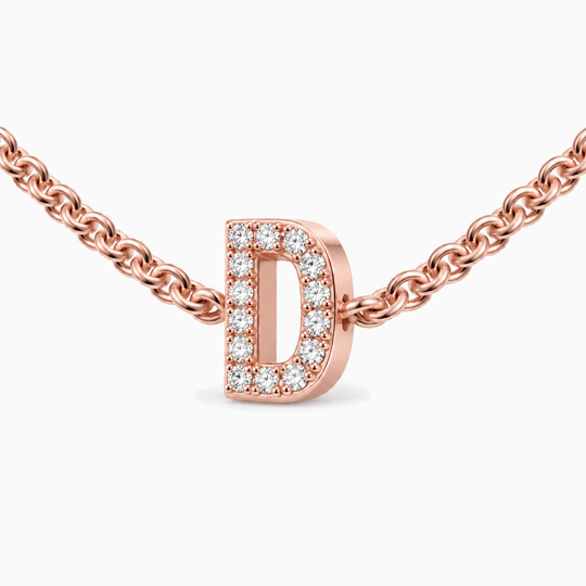 Initial Diamond Necklace D Rose Gold Three Quarter