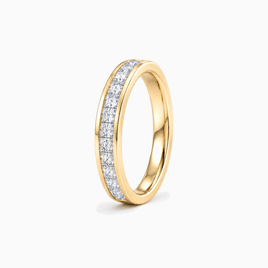 050Ct Half Channel Princess Cut Diamond Ring Yellow Gold Standing