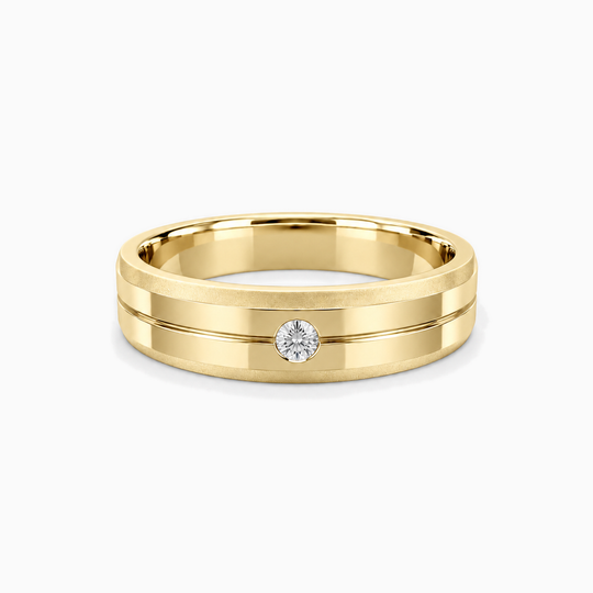 Round Diamond Groove Ring 18K Yellow Gold 01 Lying