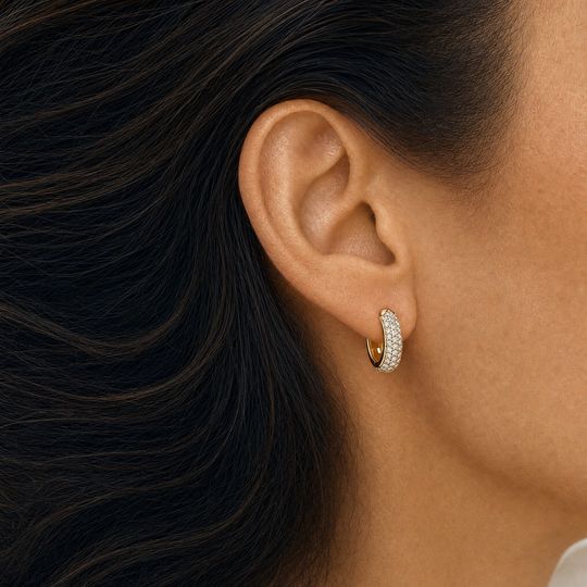 Curved Huggie Diamond Earrings Yellow Gold Model 2