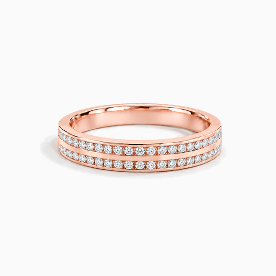 030Ct Half Channel Two Row Round Diamond Ring Rose Gold Lying
