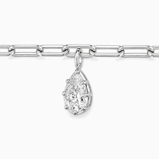 Button Back Pear Solitaire Diamond Necklace White Gold Three Quarter
