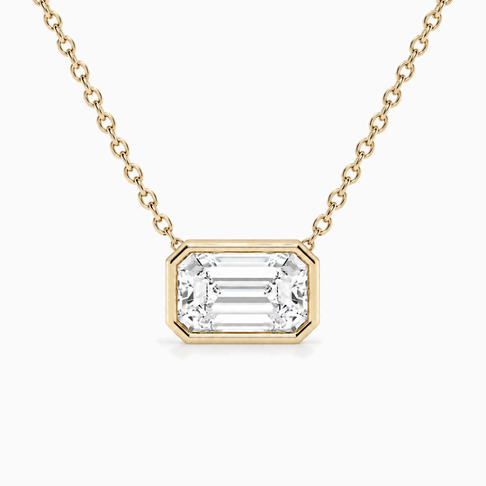 Emerald Lab Grown Diamond Bezel Necklace Yellow Gold Front