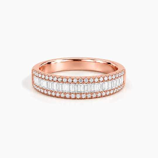 075Ct Baguette Round Diamond Ring Rose Gold Lying