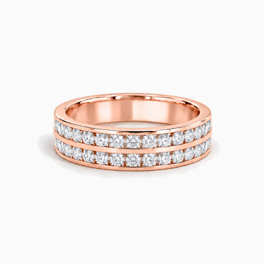 075Ct Half Channel Two Row Round Diamond Ring Rose Gold Lying