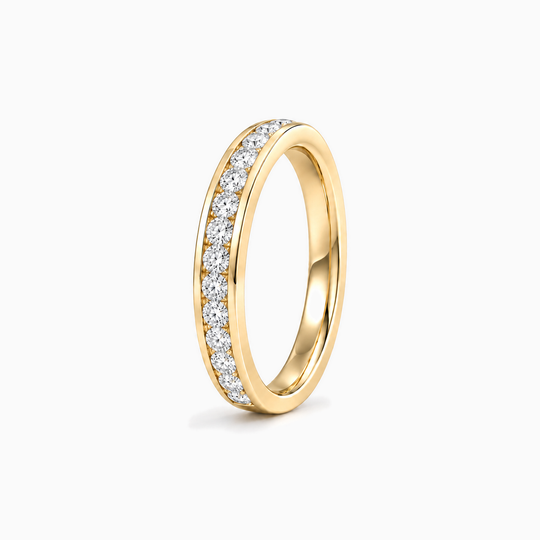050Ct Half Channel Round Diamond Ring Yellow Gold Standing