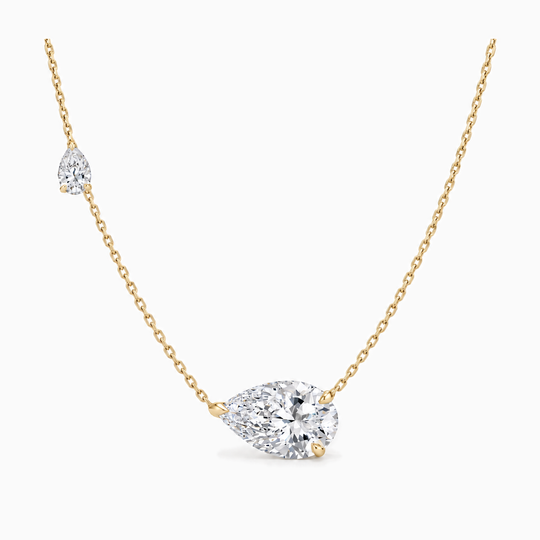 Chaser Pear Cut Diamond Necklace Yellow Gold Front