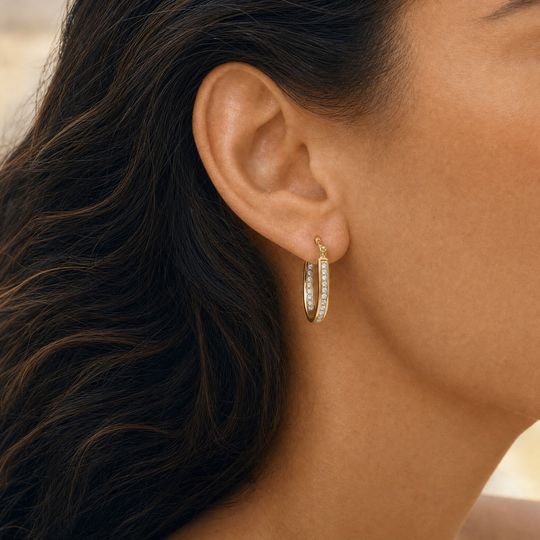 Always Channel Diamond Earrings Yellow Gold Model 2