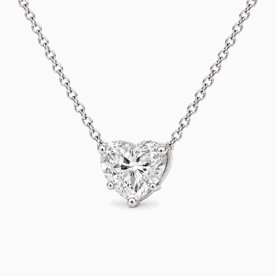 Heart Solitaire Lab Grown Necklace White Gold Three Quarter
