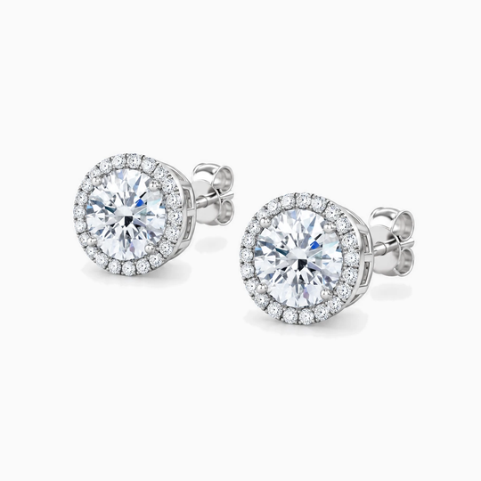 Round Diamond Halo Earrings White Gold Angle