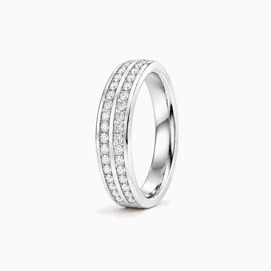 030Ct Half Channel Two Row Round Diamond Ring White Gold Standing