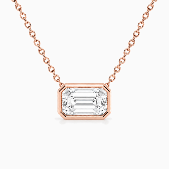 Emerald Lab Grown Diamond Bezel Necklace Rose Gold Front
