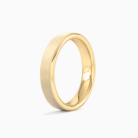Womens 4Mm Flat Court Matt Finish Wedding Ring Yellow Gold Standing