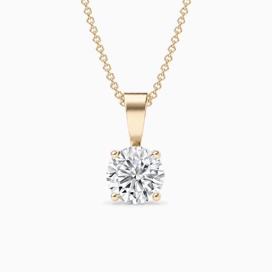 050Ct Round Lab Grown Diamond Solitaire Necklace Yellow Gold Front