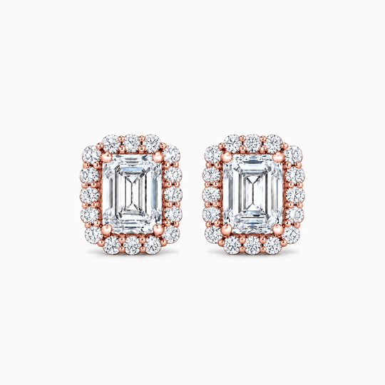 Emerald Cut Diamond Cluster Earrings Rose Gold Front